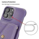 For iPhone 12 / 12 Pro Litchi Texture Horizontal Card Bag Holder Phone Case with Long Lanyard(Purple) - 3