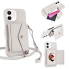 For iPhone 12 / 12 Pro Litchi Texture Horizontal Card Bag Holder Phone Case with Long Lanyard(White) - 1