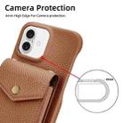 For iPhone 16 Plus Litchi Texture Vertical Card Bag Holder Phone Case with Long Lanyard(Brown) - 3