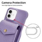 For iPhone 16 Plus Litchi Texture Vertical Card Bag Holder Phone Case with Long Lanyard(Purple) - 3