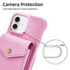 For iPhone 16 Litchi Texture Vertical Card Bag Holder Phone Case with Long Lanyard(Pink) - 3