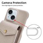 For iPhone 15 Litchi Texture Vertical Card Bag Holder Phone Case with Long Lanyard(Grey) - 3