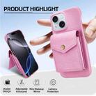 For iPhone 15 Litchi Texture Vertical Card Bag Holder Phone Case with Long Lanyard(Pink) - 2