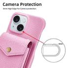 For iPhone 15 Litchi Texture Vertical Card Bag Holder Phone Case with Long Lanyard(Pink) - 3