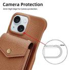 For iPhone 14 / 13 Litchi Texture Vertical Card Bag Holder Phone Case with Long Lanyard(Brown) - 3