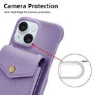 For iPhone 14 / 13 Litchi Texture Vertical Card Bag Holder Phone Case with Long Lanyard(Purple) - 3