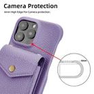 For iPhone 14 Pro Litchi Texture Vertical Card Bag Holder Phone Case with Long Lanyard(Purple) - 3
