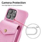 For iPhone 14 Pro Max Litchi Texture Vertical Card Bag Holder Phone Case with Long Lanyard(Pink) - 3