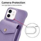 For iPhone 12 / 12 Pro Litchi Texture Vertical Card Bag Holder Phone Case with Long Lanyard(Purple) - 3