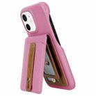 For iPhone 12 / 12 Pro Litchi Texture Leather Ring Card Bag Holder Phone Case(Pink) - 1