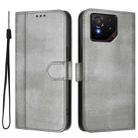 For ASUS ROG Phone 9 / 9 Pro Line Splicing Buckle Retro Leather Phone Case(Grey) - 2