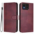 For ASUS Zenfone 11 Ultra Line Splicing Buckle Retro Leather Phone Case(Wine Red) - 2