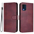 For BLU View Speed 5G B1550VL Line Splicing Buckle Retro Leather Phone Case(Wine Red) - 2