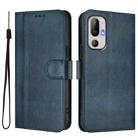 For HTC U24 Line Splicing Buckle Retro Leather Phone Case(Dark Blue) - 2