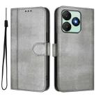 For Wiko T20 Line Splicing Buckle Retro Leather Phone Case(Grey) - 2
