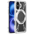 For iPhone 16 Silicone Cooling Hollow Metal MagSafe Phone Case(Silver) - 1