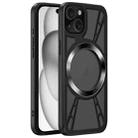 For iPhone 15 Silicone Cooling Hollow Metal MagSafe Phone Case(Black) - 1