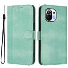 For Xiaomi Mi 11 Line Splicing Buckle Retro Leather Phone Case(Mint) - 2