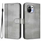 For Xiaomi Mi 11 Line Splicing Buckle Retro Leather Phone Case(Grey) - 2
