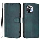 For Xiaomi Mi 11 Line Splicing Buckle Retro Leather Phone Case(Dark Green) - 2