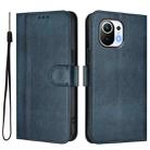 For Xiaomi Mi 11 Line Splicing Buckle Retro Leather Phone Case(Dark Blue) - 2