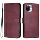 For Xiaomi Mi 11 Lite / Mi 11 Lite 5G Line Splicing Buckle Retro Leather Phone Case(Wine Red) - 2