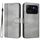 For Xiaomi Mi 11 Ultra Line Splicing Buckle Retro Leather Phone Case(Grey) - 2