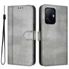For Xiaomi 11T / 11T Pro Line Splicing Buckle Retro Leather Phone Case(Grey) - 2