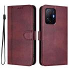 For Xiaomi 11T / 11T Pro Line Splicing Buckle Retro Leather Phone Case(Wine Red) - 2