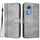For Xiaomi 12 5G / 12X 5G / 12S 5G Line Splicing Buckle Retro Leather Phone Case(Grey) - 2