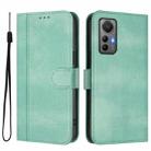 For Xiaomi 12 Lite Line Splicing Buckle Retro Leather Phone Case(Mint) - 2
