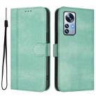 For Xiaomi 12 Pro / 12S Pro Line Splicing Buckle Retro Leather Phone Case(Mint) - 2