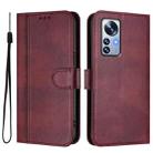 For Xiaomi 12 Pro / 12S Pro Line Splicing Buckle Retro Leather Phone Case(Wine Red) - 2