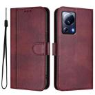 For Xiaomi 13 Lite 5G / Civi 2 Line Splicing Buckle Retro Leather Phone Case(Wine Red) - 2