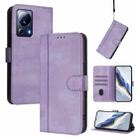 For Xiaomi 13 Lite 5G / Civi 2 Line Splicing Buckle Retro Leather Phone Case(Purple) - 1