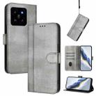 For Xiaomi 14 5G Line Splicing Buckle Retro Leather Phone Case(Grey) - 1
