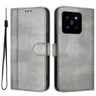 For Xiaomi 14 5G Line Splicing Buckle Retro Leather Phone Case(Grey) - 2