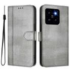For Xiaomi 14 Pro 5G Line Splicing Buckle Retro Leather Phone Case(Grey) - 2