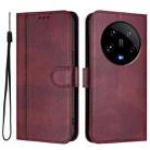 For Xiaomi 14 Ultra 5G Line Splicing Buckle Retro Leather Phone Case(Wine Red) - 2