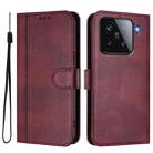 For Xiaomi 15 Line Splicing Buckle Retro Leather Phone Case(Wine Red) - 2