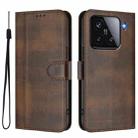 For Xiaomi 15 Line Splicing Buckle Retro Leather Phone Case(Brown) - 2