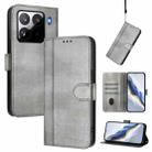 For Xiaomi 15 Pro Line Splicing Buckle Retro Leather Phone Case(Grey) - 1