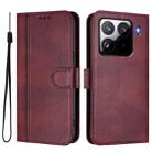 For Xiaomi 15 Pro Line Splicing Buckle Retro Leather Phone Case(Wine Red) - 2