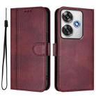 For Xiaomi Poco F6 5G Line Splicing Buckle Retro Leather Phone Case(Wine Red) - 2