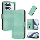 For Xiaomi Poco F6 Pro 5G Line Splicing Buckle Retro Leather Phone Case(Mint) - 1