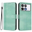 For Xiaomi Poco F6 Pro 5G Line Splicing Buckle Retro Leather Phone Case(Mint) - 2