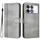 For Xiaomi Poco F6 Pro 5G Line Splicing Buckle Retro Leather Phone Case(Grey) - 2