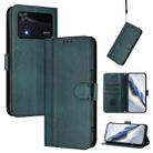 For Xiaomi Poco M4 Pro 4G Line Splicing Buckle Retro Leather Phone Case(Dark Green) - 1
