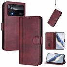 For Xiaomi Poco X4 Pro 5G Line Splicing Buckle Retro Leather Phone Case(Wine Red) - 1