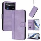 For Xiaomi Poco X4 Pro 5G Line Splicing Buckle Retro Leather Phone Case(Purple) - 1
